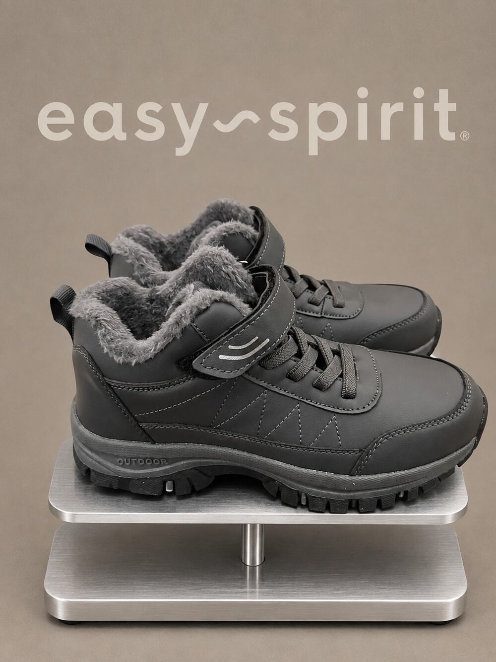 NIB Easy Spirit Marnie2 Black Outdoor Booties Faux Fur Size 7M